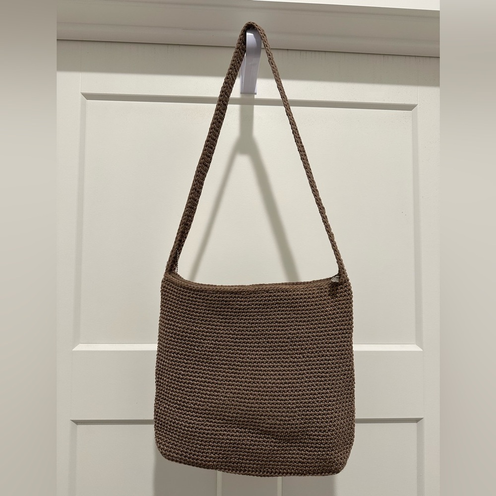 The Sak Crochet Knit Shoulder Hobo Bag Purse Brown EUC